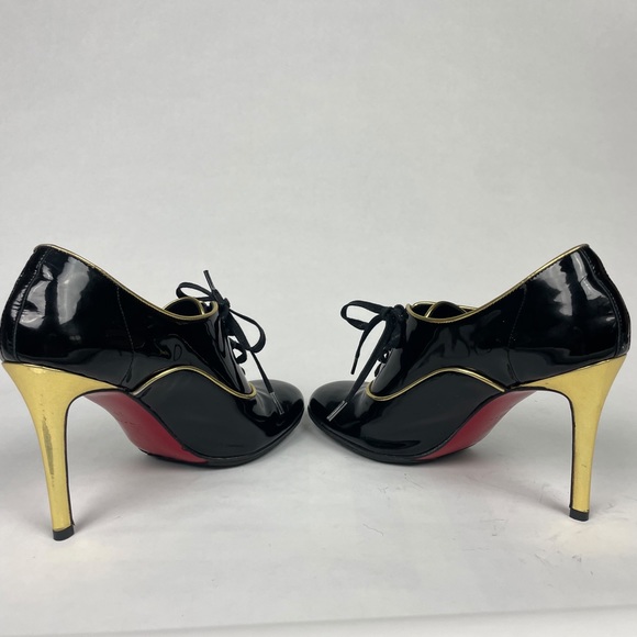 Christian Louboutin Patent Leather Heels Black Patent with Gold Size 36.5 EU - Picture 3 of 7